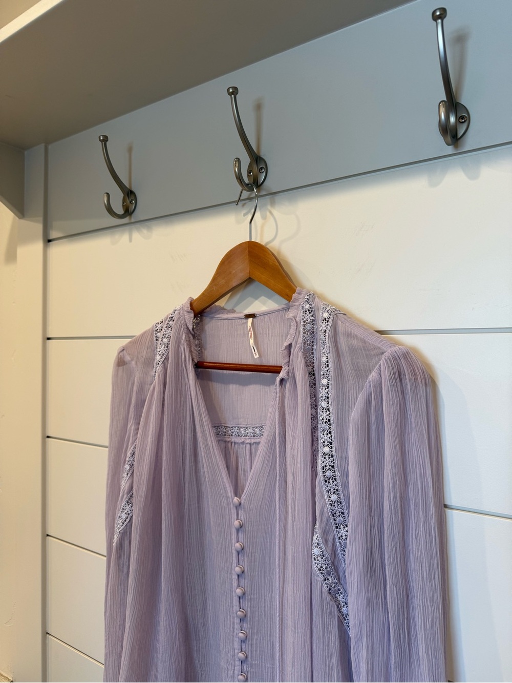 Free People Long Live Love Sheer Boho Blouse Top Large - Picture 5 of 8